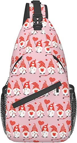 Happy Valentines Day Gnomes Sling Bag Crossbody Backpack Hiking Travel Daypack Chest Bag Shoulder Bag for Women Men