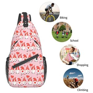 Happy Valentines Day Gnomes Sling Bag Crossbody Backpack Hiking Travel Daypack Chest Bag Shoulder Bag for Women Men