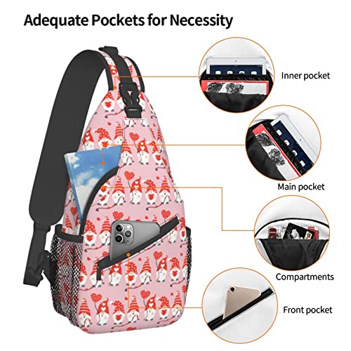 Happy Valentines Day Gnomes Sling Bag Crossbody Backpack Hiking Travel Daypack Chest Bag Shoulder Bag for Women Men