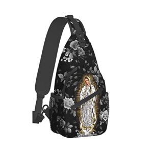 qzlan virgen de guadalupe sling bag crossbody chest backpack shoulder daypack for women gym travel black