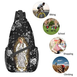 QZLAN Virgen de guadalupe Sling Bag Crossbody Chest Backpack Shoulder Daypack for Women Gym Travel Black