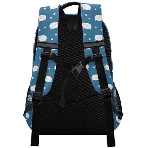 Cute White Sheep School Backpacks with Chest Strap for Teens Boys Girls,Lightweight Student Bookbags 17 Inch, Lamb Pattern Casual Daypack Schoolbags