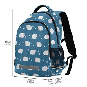 Cute White Sheep School Backpacks with Chest Strap for Teens Boys Girls,Lightweight Student Bookbags 17 Inch, Lamb Pattern Casual Daypack Schoolbags