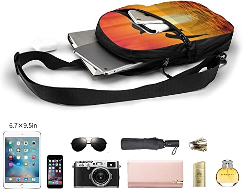 Chest Bag Dolphins Swimming in Sunset,Sling Bags Multipurpose Crossbody Shoulder Backpack Waterproof Travel Hiking