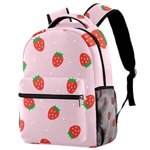 javenproeqt school backpack for girls boys, kawaii strawberry pink patterns casual bookbag with water bottle pocket