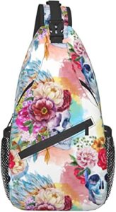 sling bag for men women, for sugar skull mexcian pattern, shoulder backpack chest bags