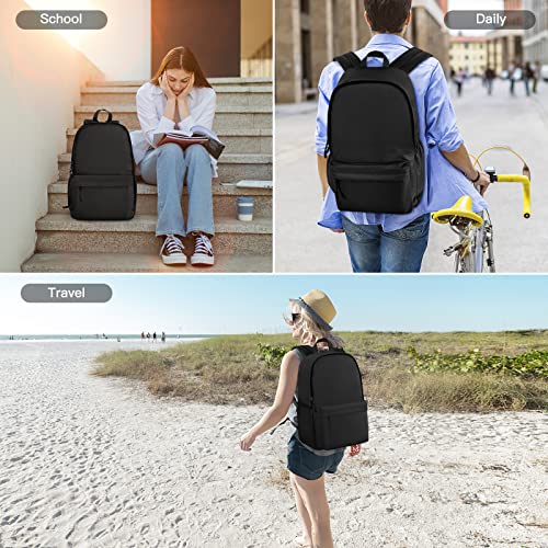 HEEYA Classic Basic Backpack Lightweight Bookbag for College Middle School Travel Work for Girls Boys - Black