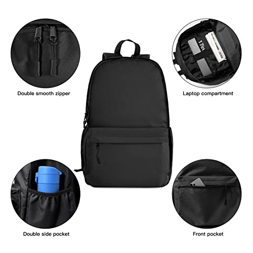 HEEYA Classic Basic Backpack Lightweight Bookbag for College Middle School Travel Work for Girls Boys - Black