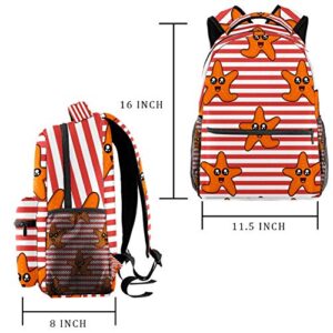 Colorful Cute Starfish Orange Stripes Shoulder Bags School Backpacks