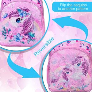 UFNDC 3PCS Unicorn Backpack for Girls, 16”Kids Sequin Bookbag with Lunch Box, School Bag for Elementary Toddler