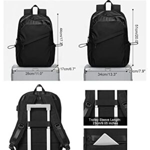Small Black Travel Laptop Backpack Airline Approved, Business Laptops Carry on Backpack with USB Charging Port,Waterproof College High School Bag Bookbag Gifts for Men Women Fits 14 Inch Notebook