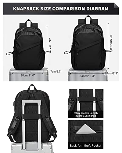 Small Black Travel Laptop Backpack Airline Approved, Business Laptops Carry on Backpack with USB Charging Port,Waterproof College High School Bag Bookbag Gifts for Men Women Fits 14 Inch Notebook