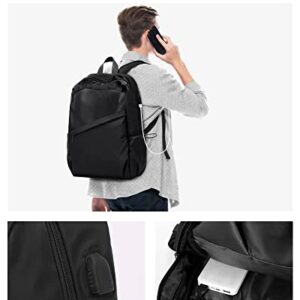 Small Black Travel Laptop Backpack Airline Approved, Business Laptops Carry on Backpack with USB Charging Port,Waterproof College High School Bag Bookbag Gifts for Men Women Fits 14 Inch Notebook