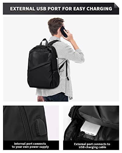 Small Black Travel Laptop Backpack Airline Approved, Business Laptops Carry on Backpack with USB Charging Port,Waterproof College High School Bag Bookbag Gifts for Men Women Fits 14 Inch Notebook