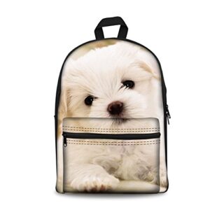 for u designs kids travel school backpack shoulder bag for girls cute white puppy dog print