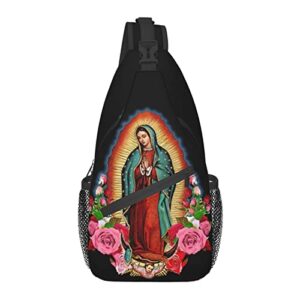 unisex men women 3d printed our lady of guadalupe virgin mary animals sling bag crossbody chest daypack lightweight casual backpack shoulder bag for travel hiking camping gifts