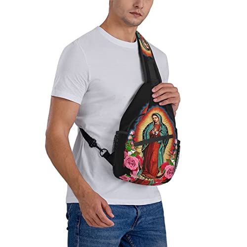 Unisex Men Women 3D Printed Our Lady Of Guadalupe Virgin Mary Animals Sling Bag Crossbody Chest Daypack Lightweight Casual Backpack Shoulder Bag For Travel Hiking Camping Gifts