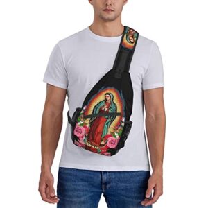 Unisex Men Women 3D Printed Our Lady Of Guadalupe Virgin Mary Animals Sling Bag Crossbody Chest Daypack Lightweight Casual Backpack Shoulder Bag For Travel Hiking Camping Gifts