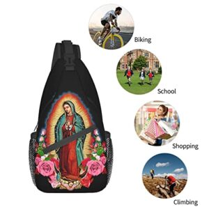 Unisex Men Women 3D Printed Our Lady Of Guadalupe Virgin Mary Animals Sling Bag Crossbody Chest Daypack Lightweight Casual Backpack Shoulder Bag For Travel Hiking Camping Gifts