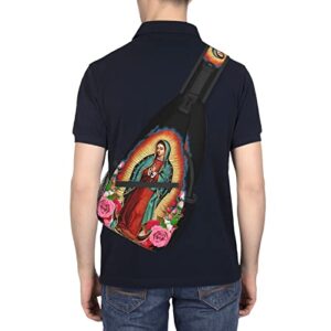 Unisex Men Women 3D Printed Our Lady Of Guadalupe Virgin Mary Animals Sling Bag Crossbody Chest Daypack Lightweight Casual Backpack Shoulder Bag For Travel Hiking Camping Gifts