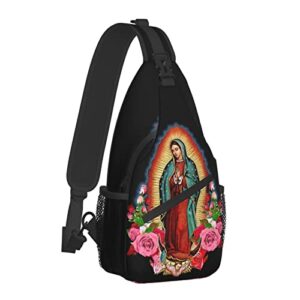 Unisex Men Women 3D Printed Our Lady Of Guadalupe Virgin Mary Animals Sling Bag Crossbody Chest Daypack Lightweight Casual Backpack Shoulder Bag For Travel Hiking Camping Gifts