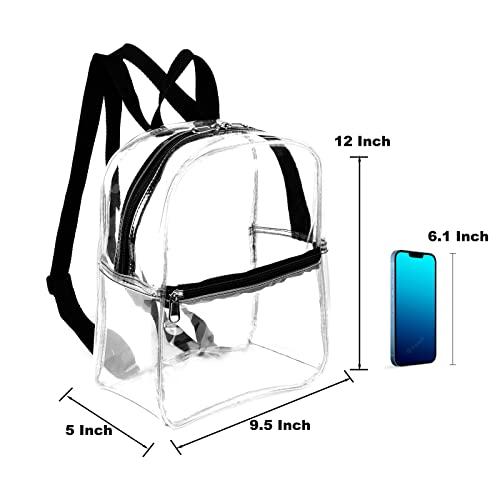 Keepcross Small Clear Backpack Stadium Approved for Concerts Games Sporting Events Festival,Mini Clear Stadium Bag for Women,Black