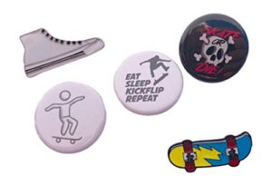 5 piece skateboard theme backpack pins buttons with enamel pins multipack 1.25 inch pinback buttons birthday holliday back to school backpack buttons set of 5 skate board theme pins