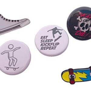 5 piece Skateboard Theme Backpack Pins Buttons with Enamel Pins Multipack 1.25 Inch PinBack Buttons birthday holliday back to school backpack buttons Set of 5 Skate Board Theme pins