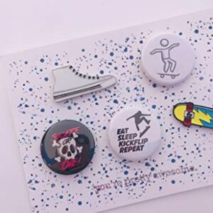 5 piece Skateboard Theme Backpack Pins Buttons with Enamel Pins Multipack 1.25 Inch PinBack Buttons birthday holliday back to school backpack buttons Set of 5 Skate Board Theme pins