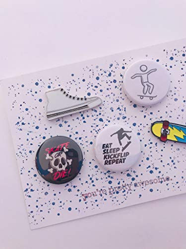 5 piece Skateboard Theme Backpack Pins Buttons with Enamel Pins Multipack 1.25 Inch PinBack Buttons birthday holliday back to school backpack buttons Set of 5 Skate Board Theme pins