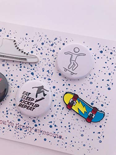 5 piece Skateboard Theme Backpack Pins Buttons with Enamel Pins Multipack 1.25 Inch PinBack Buttons birthday holliday back to school backpack buttons Set of 5 Skate Board Theme pins