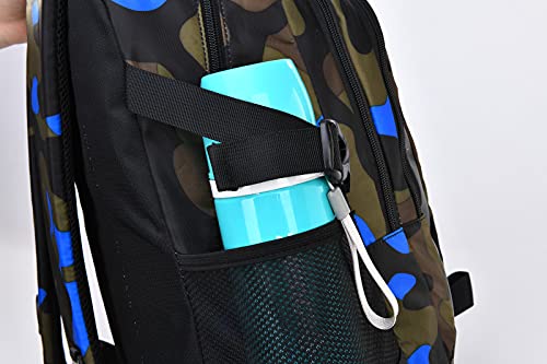 XLERHAZO School Backpack Camouflage Backpack Water Repellent Casual Daypack Lightweight Bookbags for Boys Girls (DX Camo Blue)