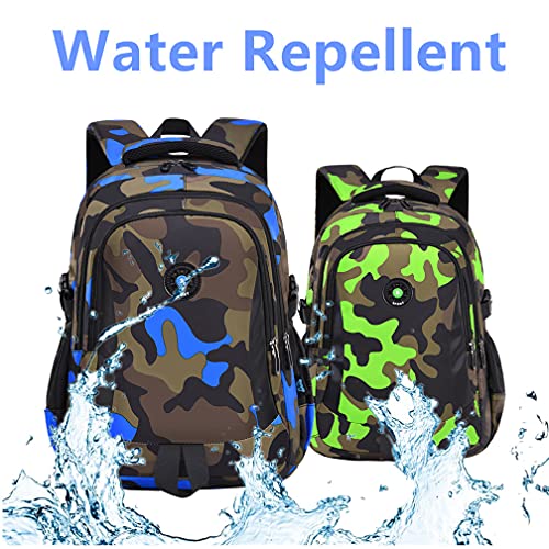 XLERHAZO School Backpack Camouflage Backpack Water Repellent Casual Daypack Lightweight Bookbags for Boys Girls (DX Camo Blue)