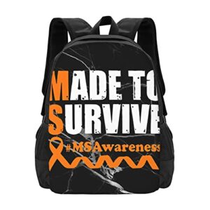 suriohl-made-to-survive-multiple-sclerosis-awareness-backpack, laptop backpack gym bags black school bookbags travel daypack for women men teens