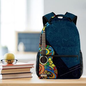 Daypack Bookbags Travel Bag for Boys Girls Casual Backpack, guitar abstract floral pattern