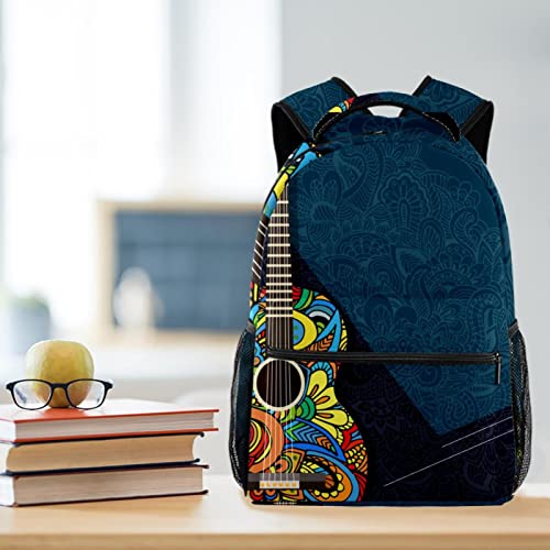 Daypack Bookbags Travel Bag for Boys Girls Casual Backpack, guitar abstract floral pattern