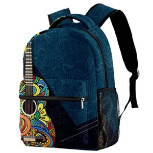 Daypack Bookbags Travel Bag for Boys Girls Casual Backpack, guitar abstract floral pattern