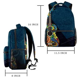 Daypack Bookbags Travel Bag for Boys Girls Casual Backpack, guitar abstract floral pattern