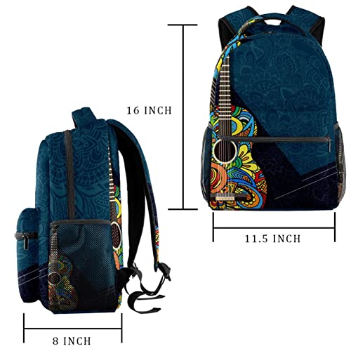 Daypack Bookbags Travel Bag for Boys Girls Casual Backpack, guitar abstract floral pattern