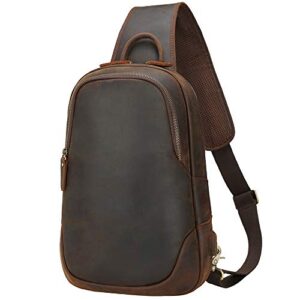 tiding men’s vintage leather crossbody sling bag outdoor travel chest bag shoulder daypack fits 12.9″ ipad