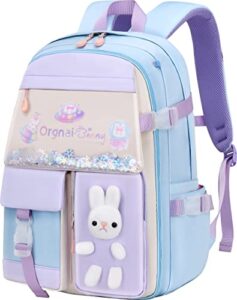 gazigo girls backpack elementary school, bunny backpack for girls cute kids laptop bag kindergarten preschool bookbag mochila para 5.6.7.8.9.10 niñas(only backpack blue)