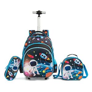 dokin kids rolling backpack school backpack rolling duffle bag with wheels 3 in 1 bookbag set for kids girls boys teenagers