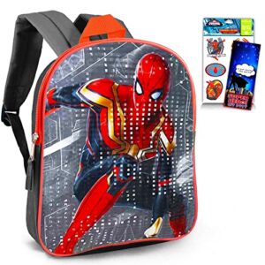spiderman backpack for kids – bundle with spiderman 15 inch backpack plus temporary tattoos and more (boys school supplies set)