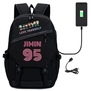 kpop backpack love yourself student backpack with usb charging port daypack canvas college bag