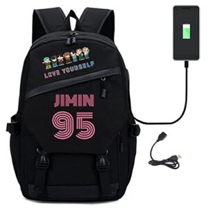 Kpop Backpack Love Yourself Student Backpack with USB Charging Port Daypack Canvas College Bag