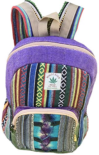 Unique Tie-dye Mini Hemp Backpack Small Back Pack Boho Backpack 100% Himalaya Hemp| 100% VEGAN | Handmade with Love. (Multicolored - Purple)