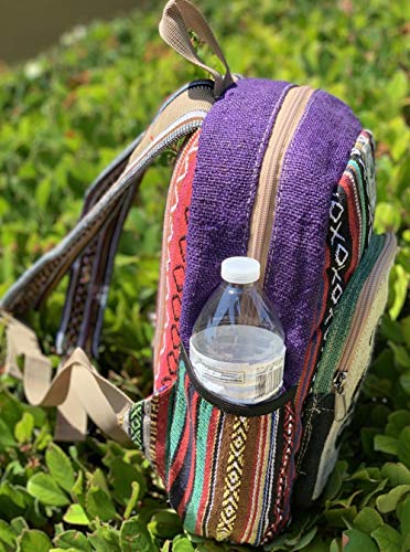 Unique Tie-dye Mini Hemp Backpack Small Back Pack Boho Backpack 100% Himalaya Hemp| 100% VEGAN | Handmade with Love. (Multicolored - Purple)