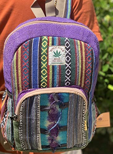 Unique Tie-dye Mini Hemp Backpack Small Back Pack Boho Backpack 100% Himalaya Hemp| 100% VEGAN | Handmade with Love. (Multicolored - Purple)