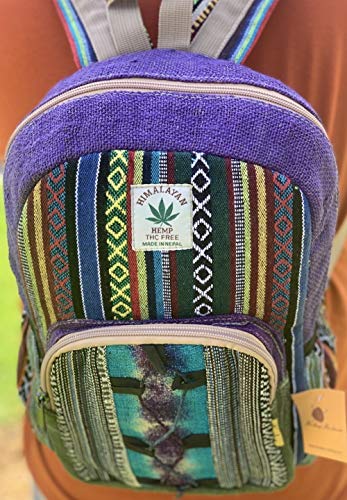 Unique Tie-dye Mini Hemp Backpack Small Back Pack Boho Backpack 100% Himalaya Hemp| 100% VEGAN | Handmade with Love. (Multicolored - Purple)