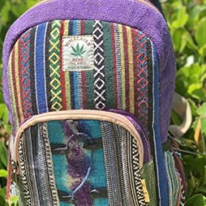 Unique Tie-dye Mini Hemp Backpack Small Back Pack Boho Backpack 100% Himalaya Hemp| 100% VEGAN | Handmade with Love. (Multicolored - Purple)